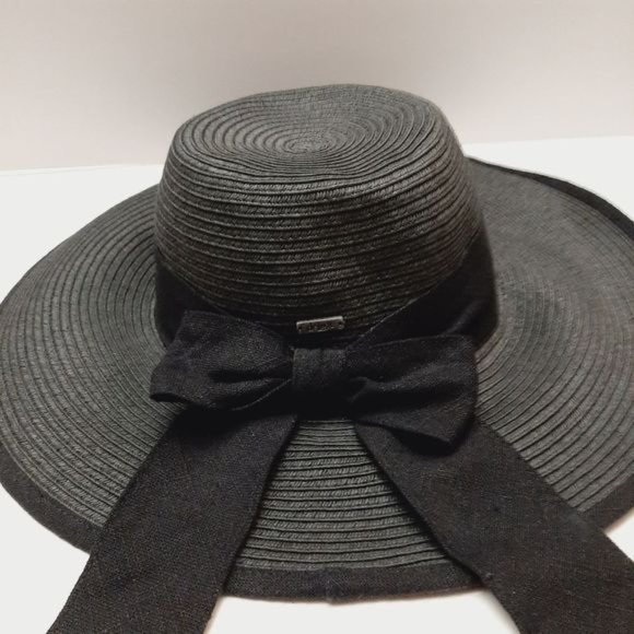 DELUX Woven Summer Floppy Brim Hat Lightweight Black w/Ribbon Sz S - M - Picture 11 of 15